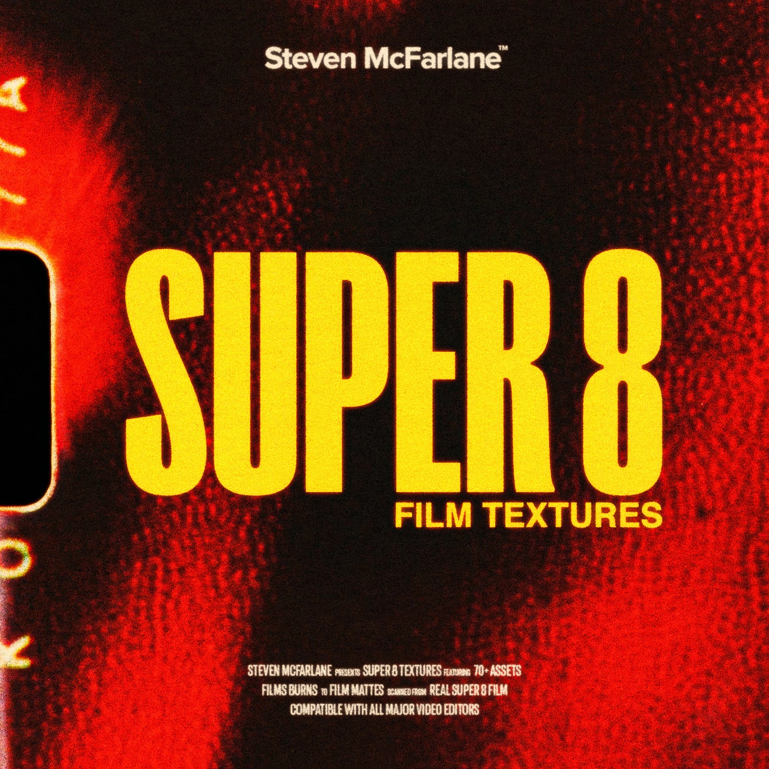 Product packaging for Steven McFarlane Super 8 Film Textures with red and black background